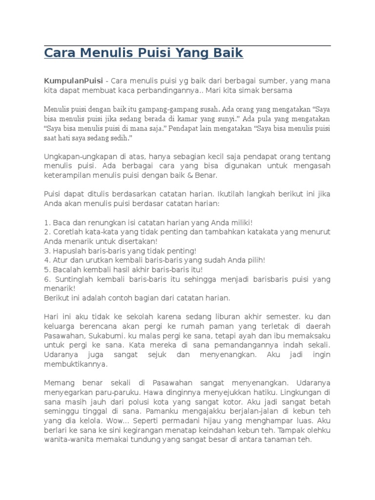 Dapatkan Gambar Cara Menulis Puisi Yang Baik Docx Terupdate oleh KataCinta.Co