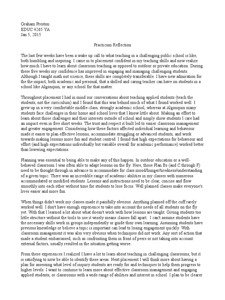 Reflection On Community Placement
