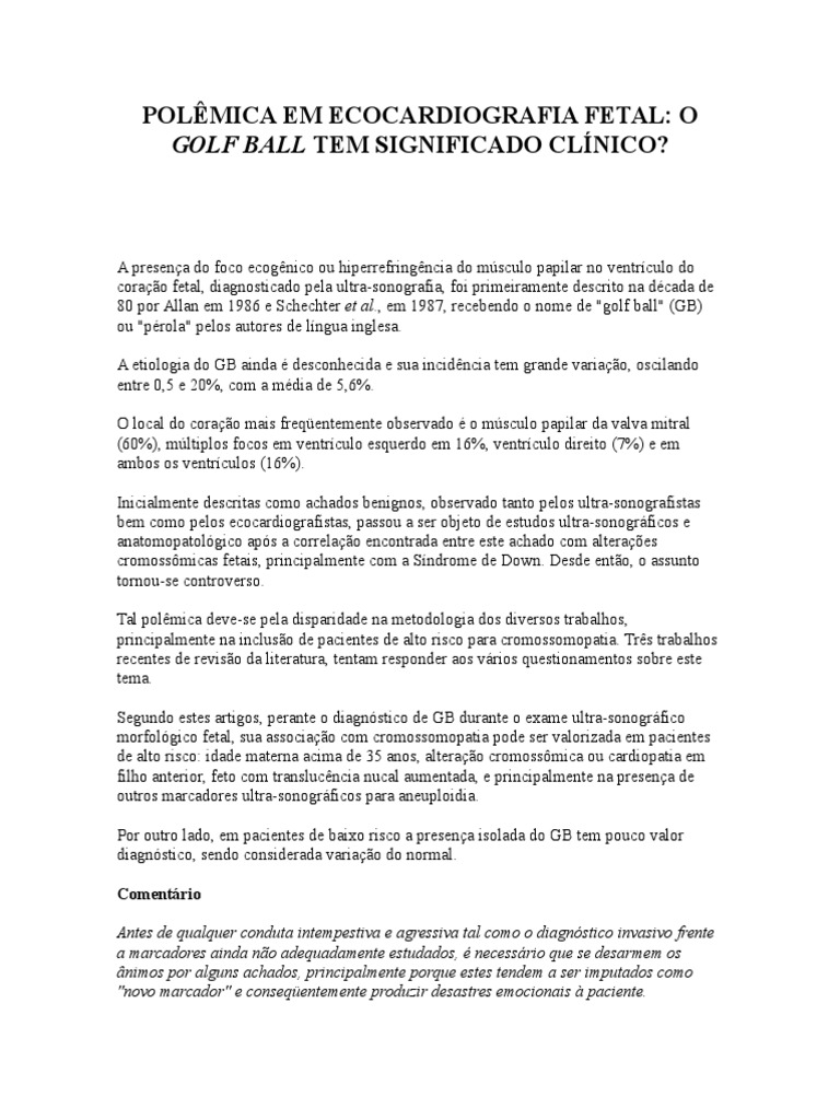 Golf Ball Polêmica em Ecocardiografia Fetal PDF