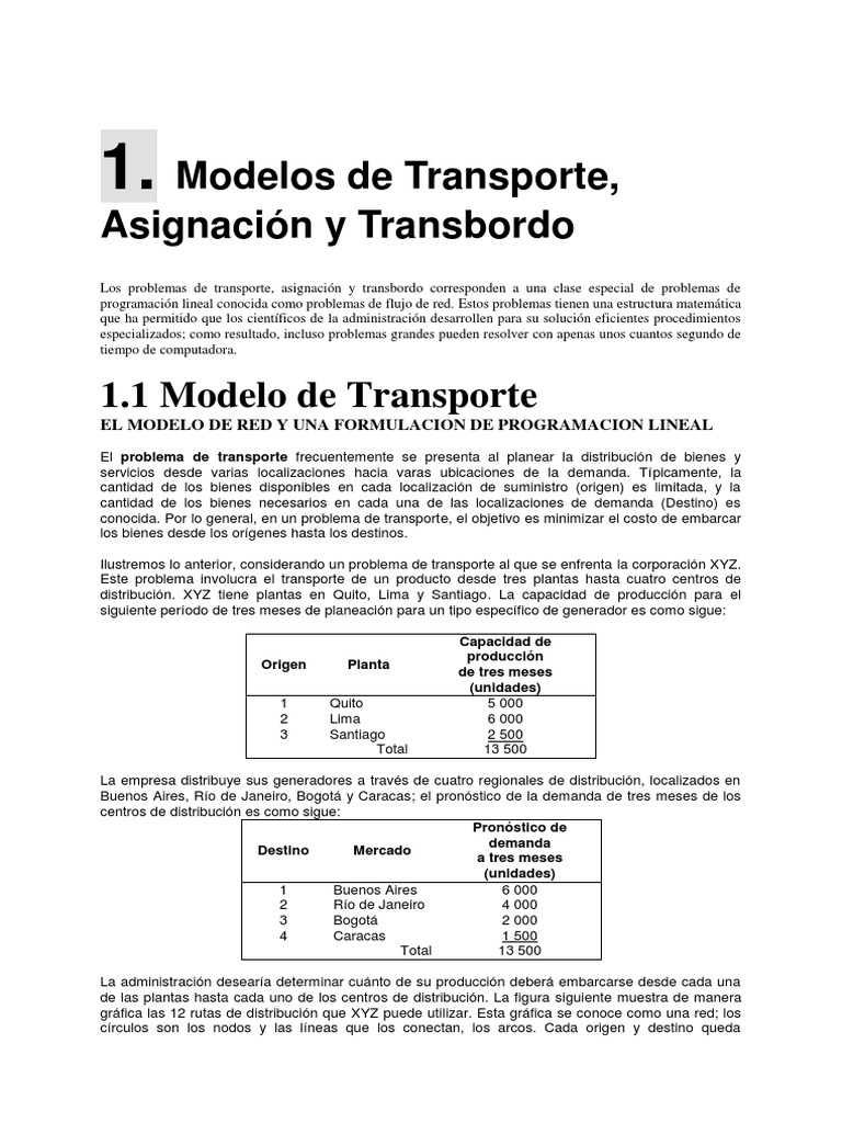 Apuntes de Clase - Modelos de Transporte-Asignación-Transbordo | PDF |  Programación lineal | La investigación de operaciones