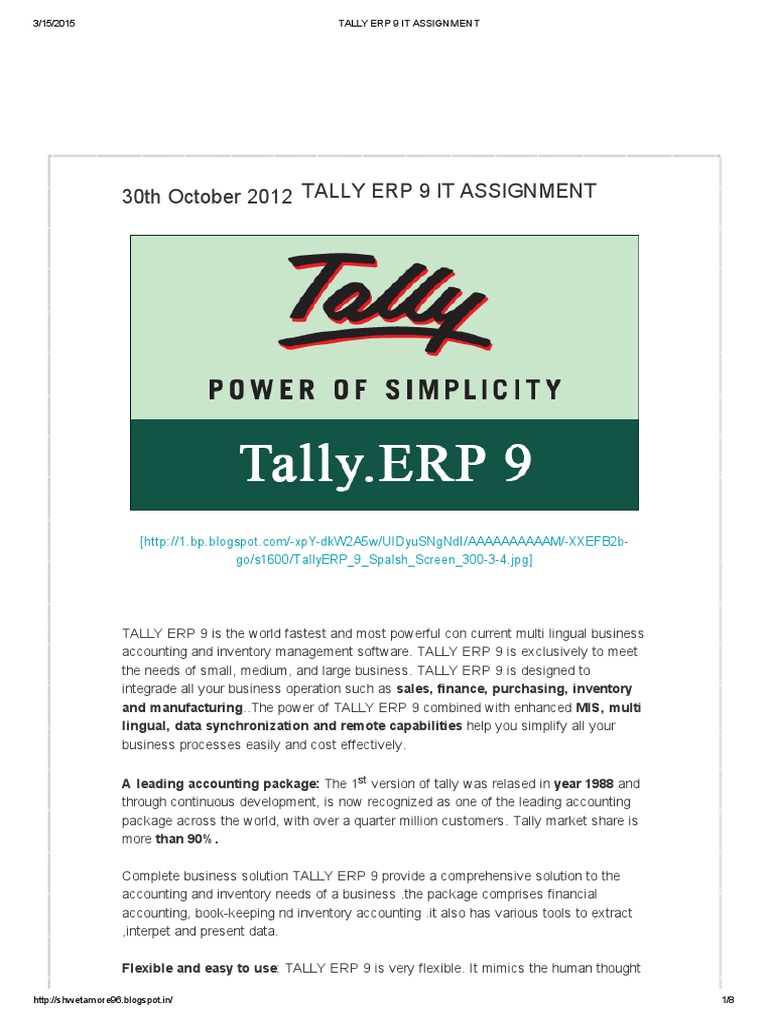 tally erp 9 assignment pdf