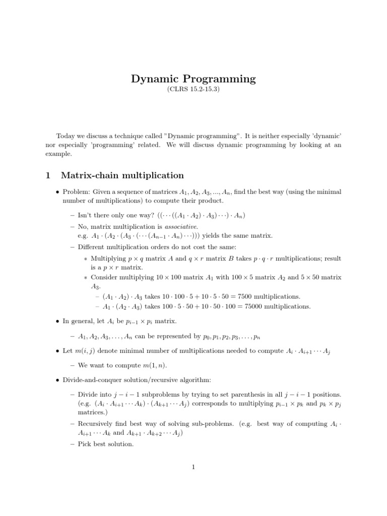 Dynamic Programming: 1 Matrix-Chain Multiplication | PDF | Matrix ...
