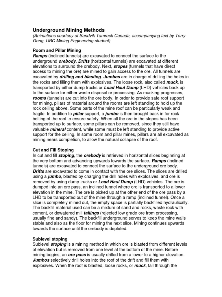 Underground Mining Methods | PDF | Resource Extraction | Mining