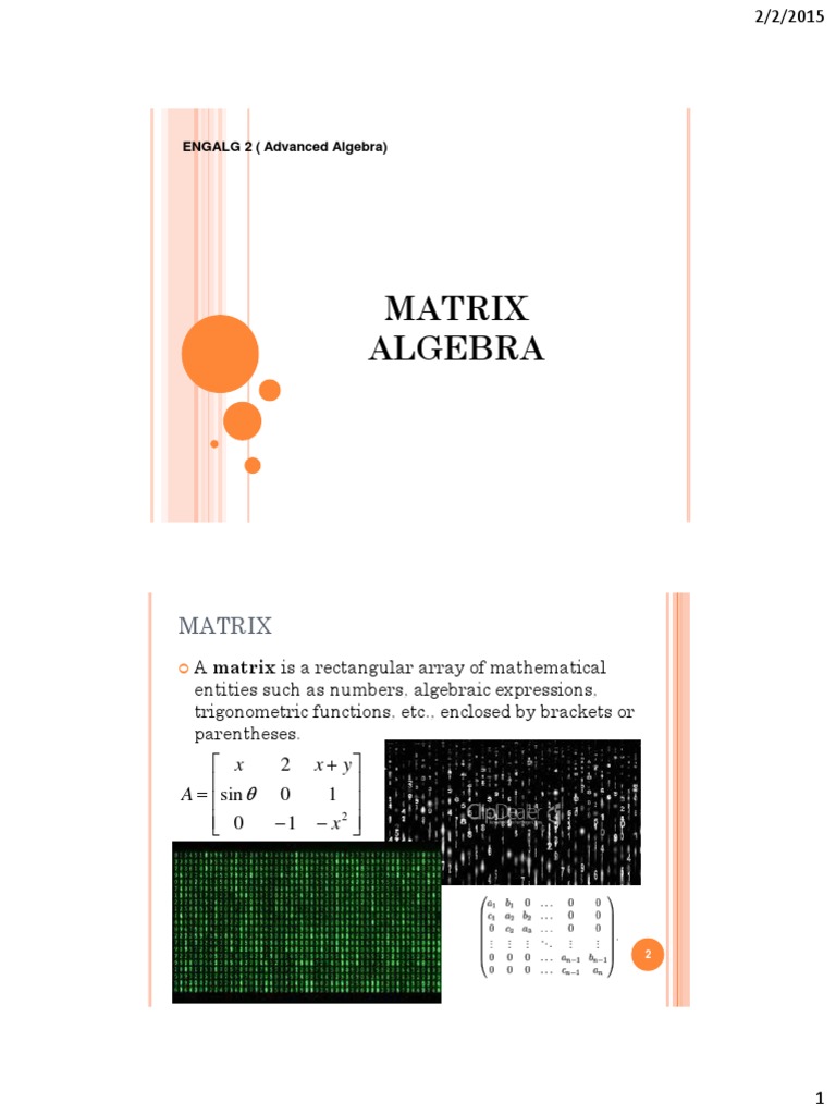 3 ENGALG2 Matrix Algebra PDF PDF Matrix (Mathematics) Abstract Algebra