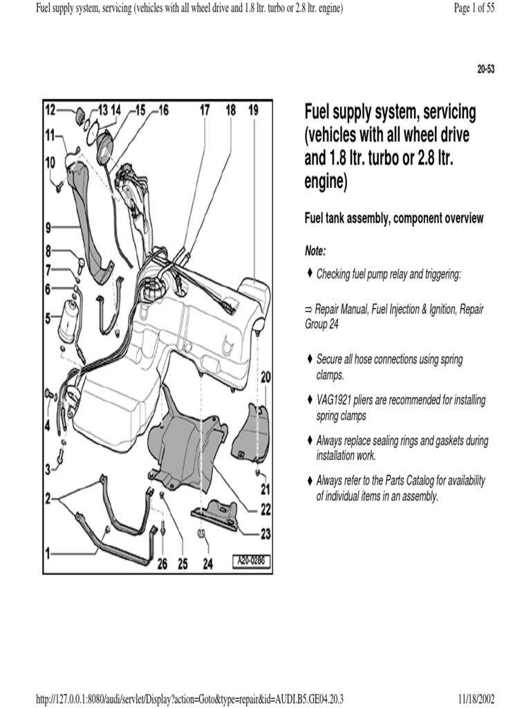 AUDI A4 B5 Quattro Fuel System Servicing 1.8T & 2.8 PDF