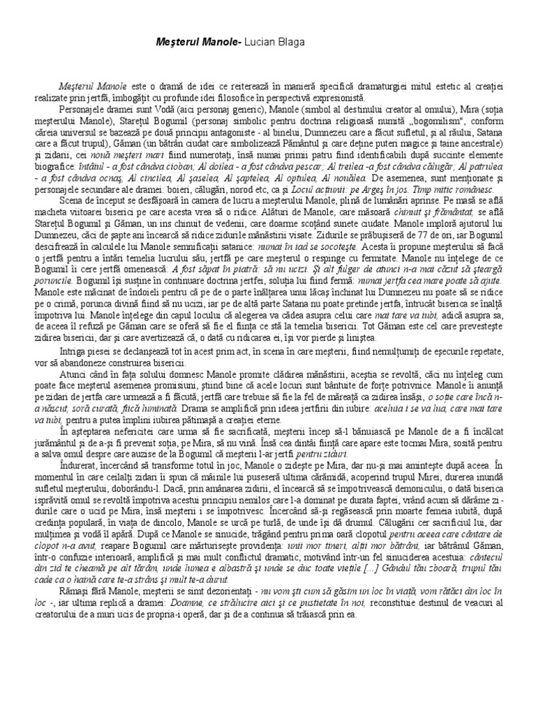 Puiul Rezumat Rezumat Mesterul Manole | PDF