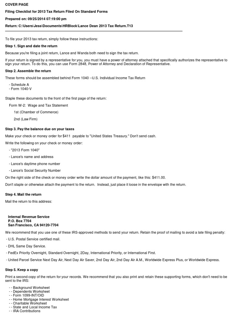 2013 Tax Return Filing Instructions | PDF | Irs Tax Forms | Income Tax ...