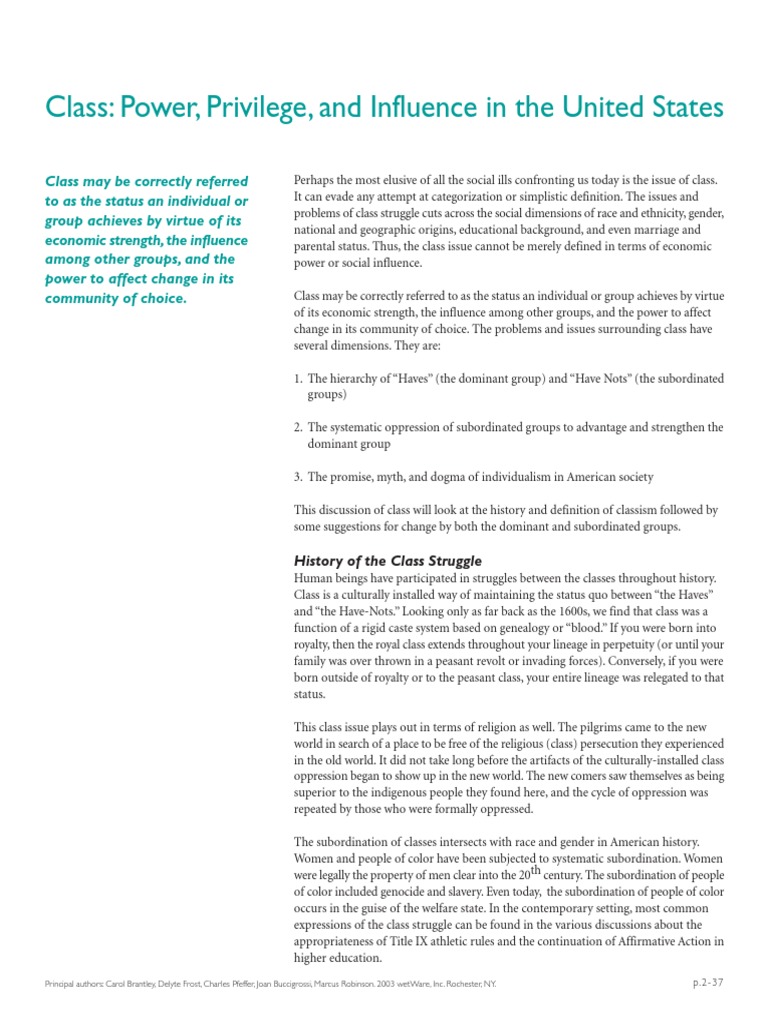 Class Power Privilege And Influence Pdf Social Stratification