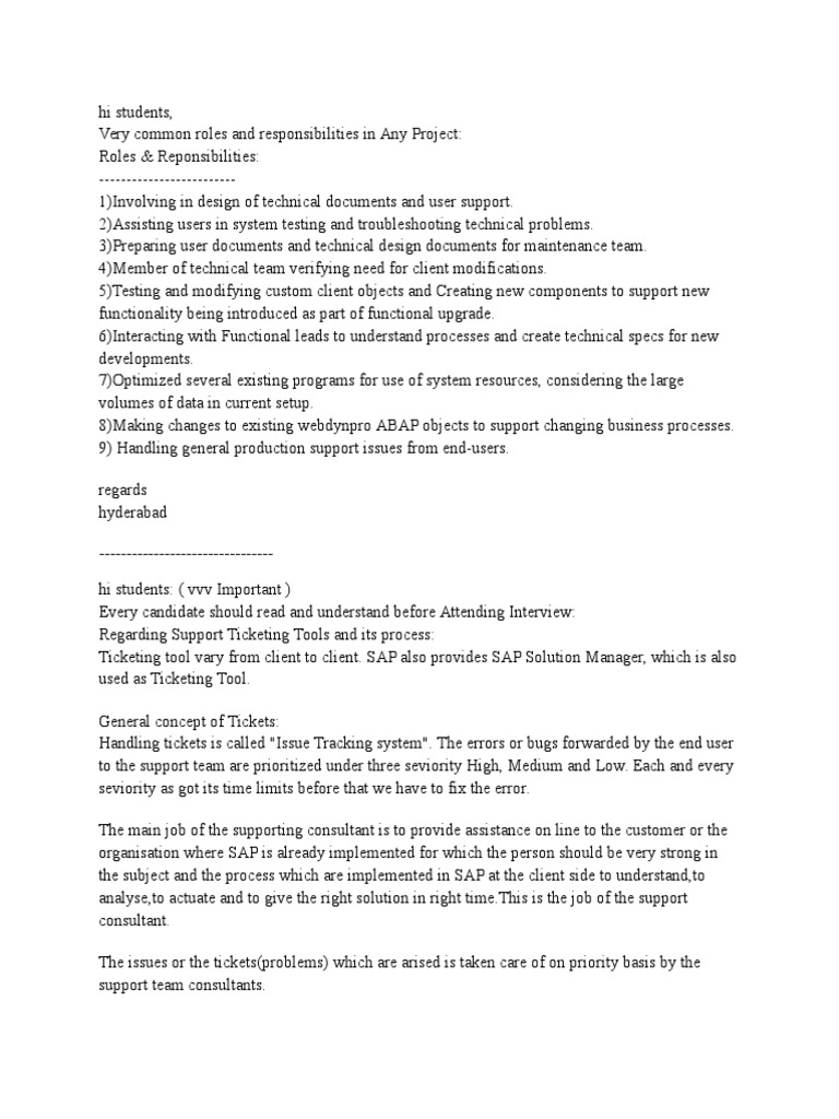 SAP Support Roles for Students | PDF | Business Process | Consultant