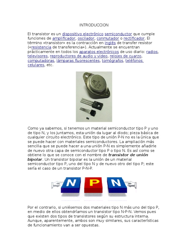 Introduccion y Conclusion Transistores Transistor Electrónica