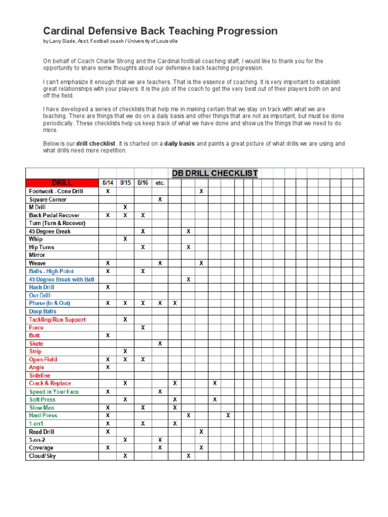 Defensive Back Teaching Progression | PDF | American Football | Ncaa ...
