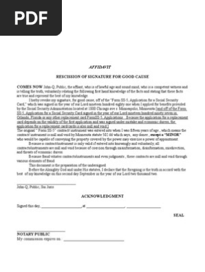 Rescission Signature Social Security
