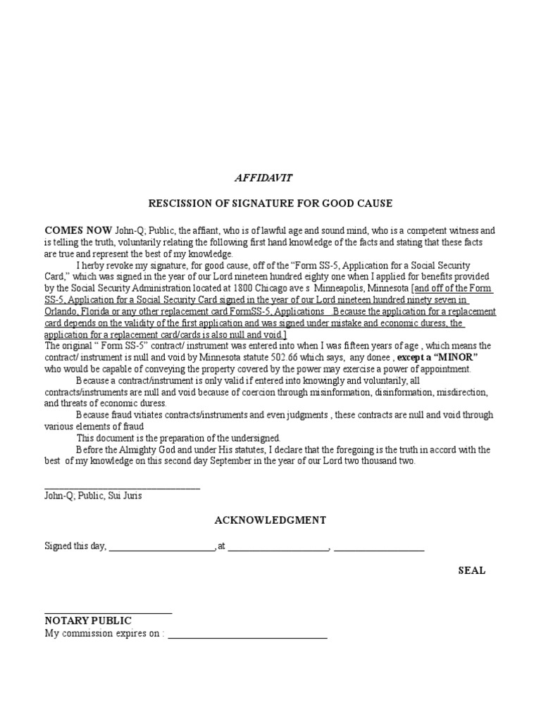 Rescission Signature Social Security PDF
