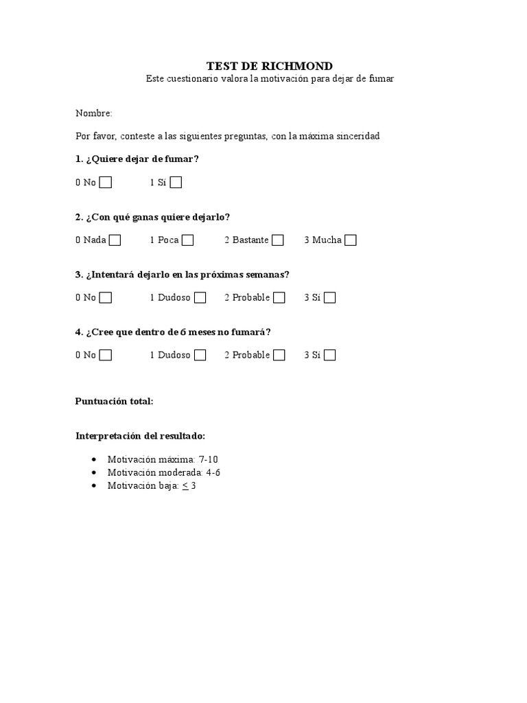 Test de Richmond para dejar de fumar | PDF