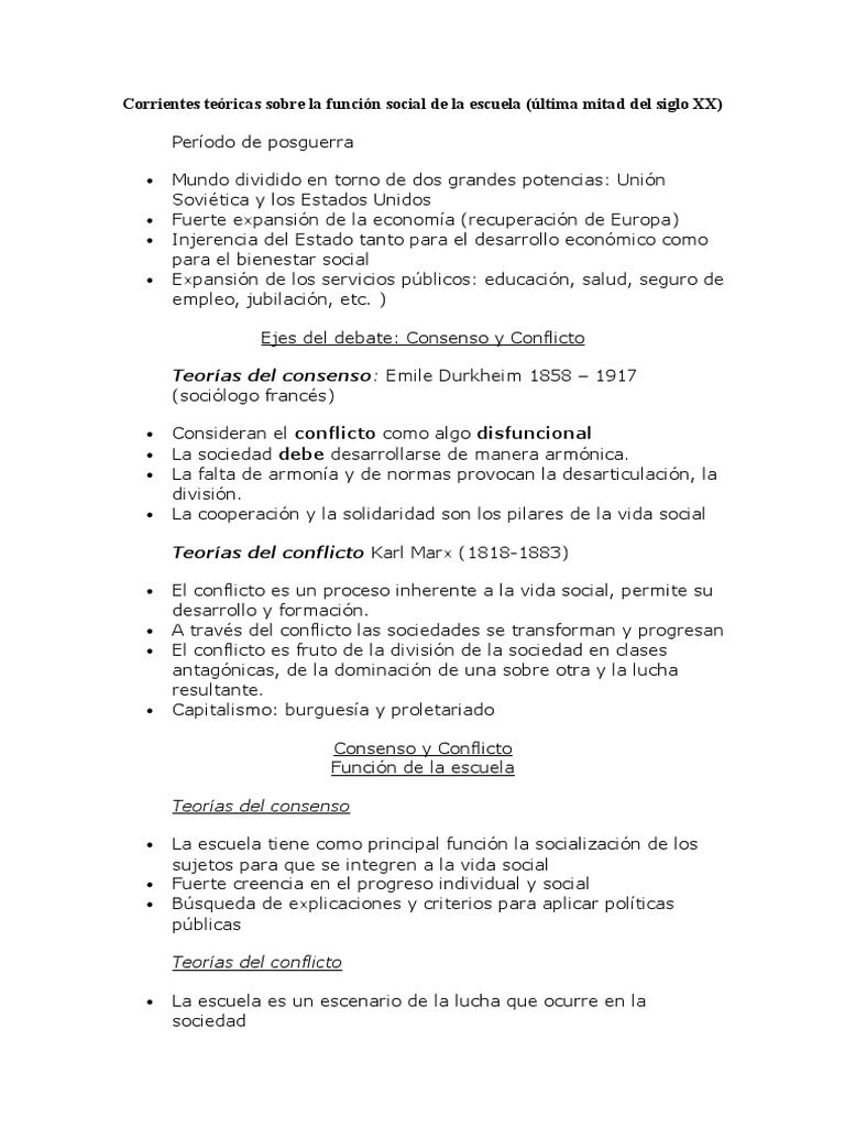 Función social de la escuela en el siglo XX | PDF | Conflicto (proceso ...