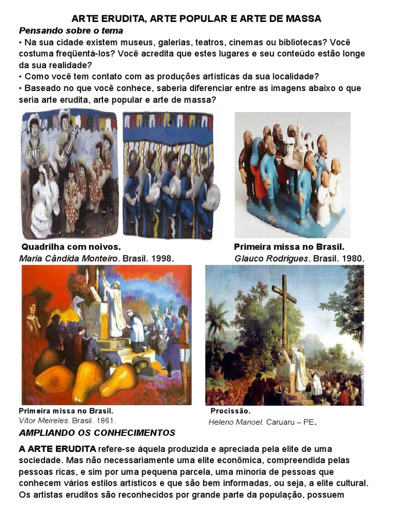 Diferenças entre Arte Erudita e Popular | PDF | Cultura popular ...