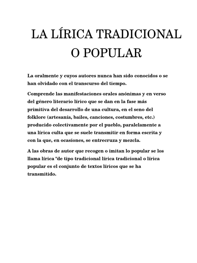 Características de la lírica tradicional PDF Poesía