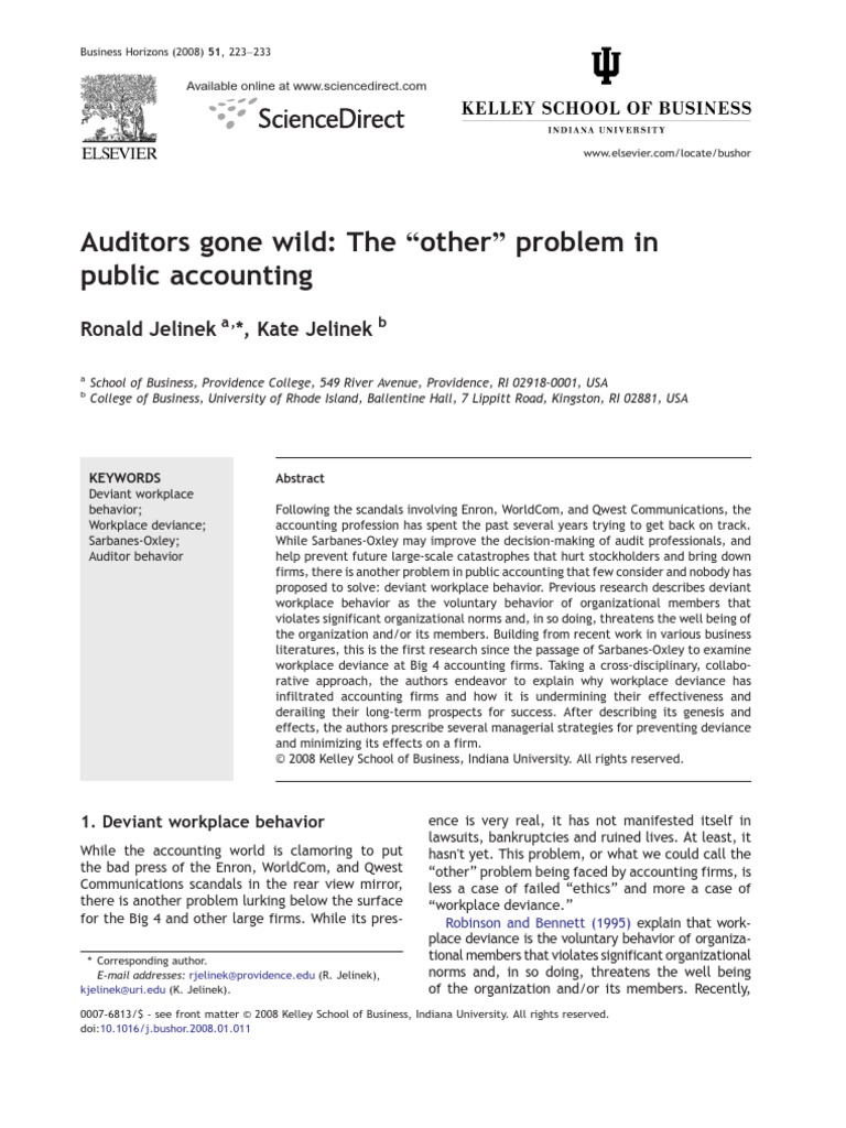 Auditors Gone Wild The 'Other' Problem in Public Accounting 2008 Business Horizons Download