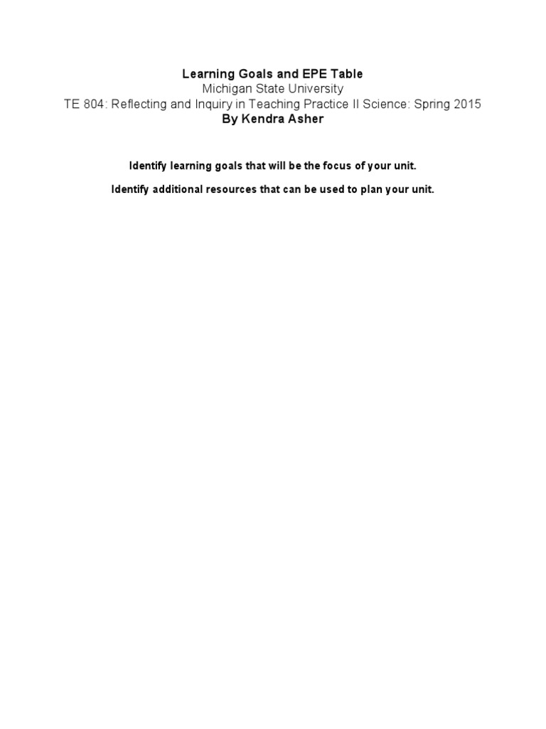 Asher Learning Goals and Epe Table 2 | PDF | Speed | Force