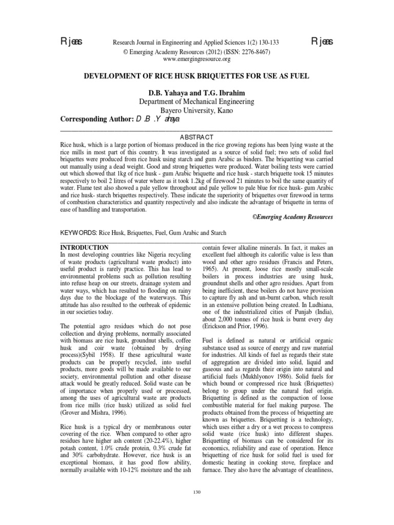Development of Rice Husk Briquettes For Use As Fuel | PDF | Fuels ...