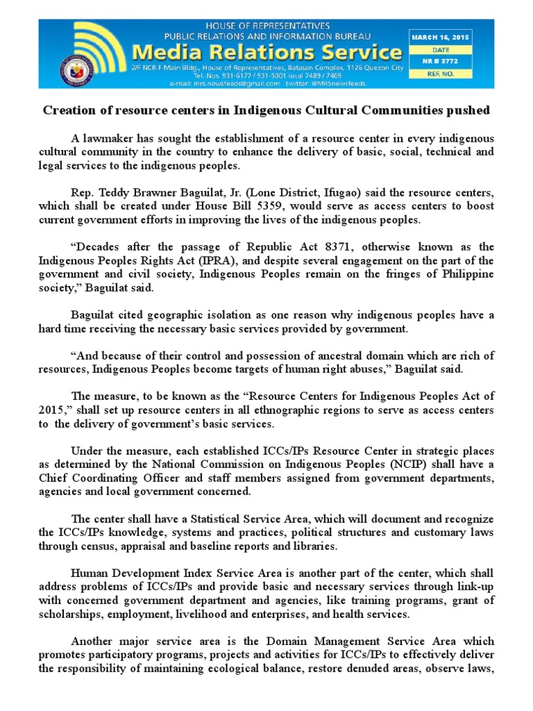 Resource Centers for Indigenous Peoples Act | PDF | Indigenous Peoples ...
