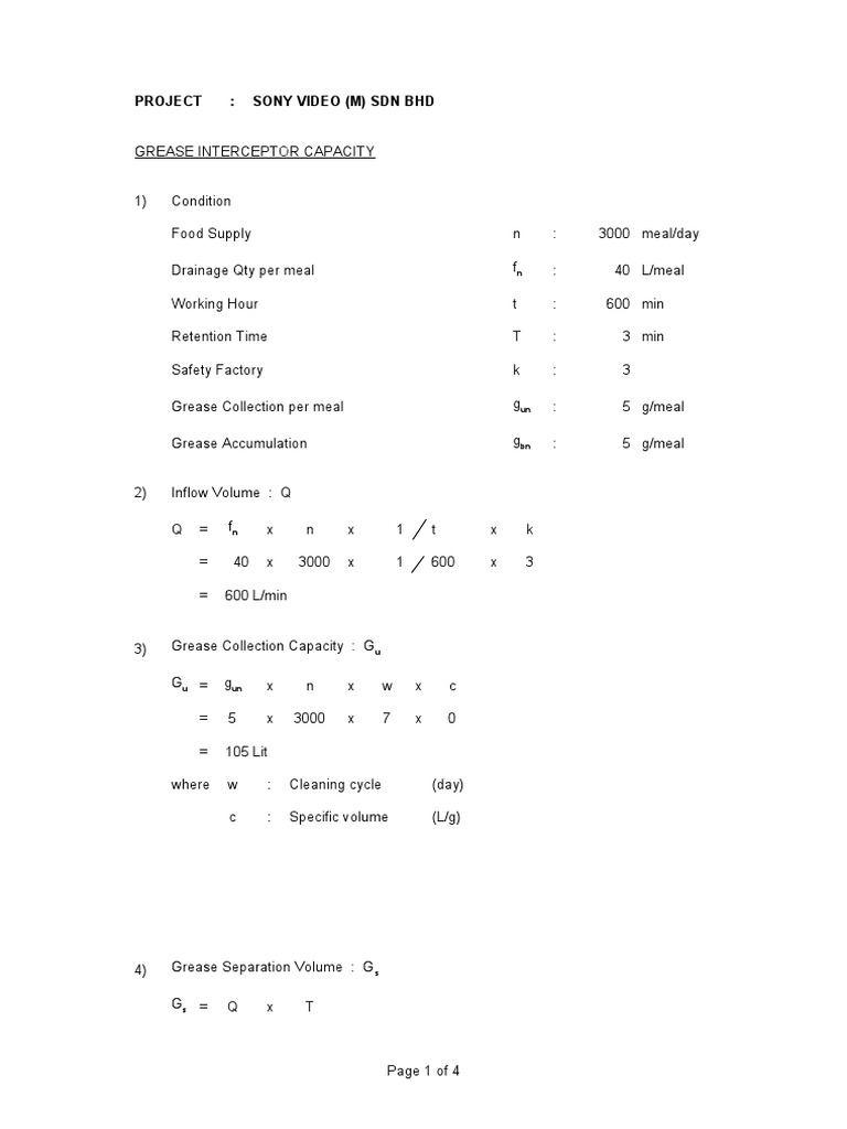 Grease Trap Calculation PDF