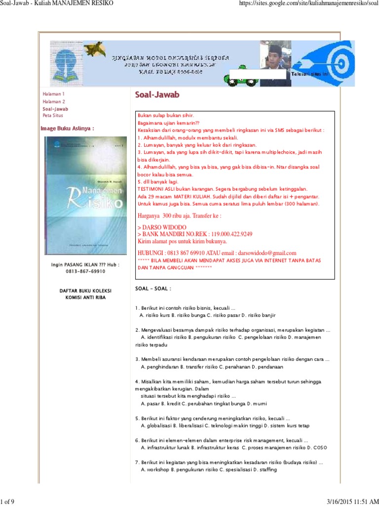 Soal Jawab Kuliah Manajemen Resiko
