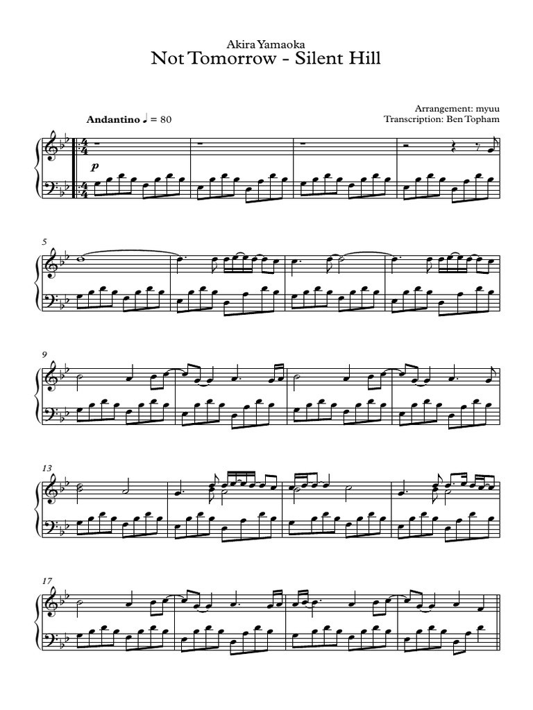 Silent Hill - Not Tomorrow (Piano Version) | PDF