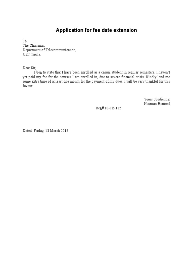 Application For Fee Date Extension PDF Money Services (Economics)