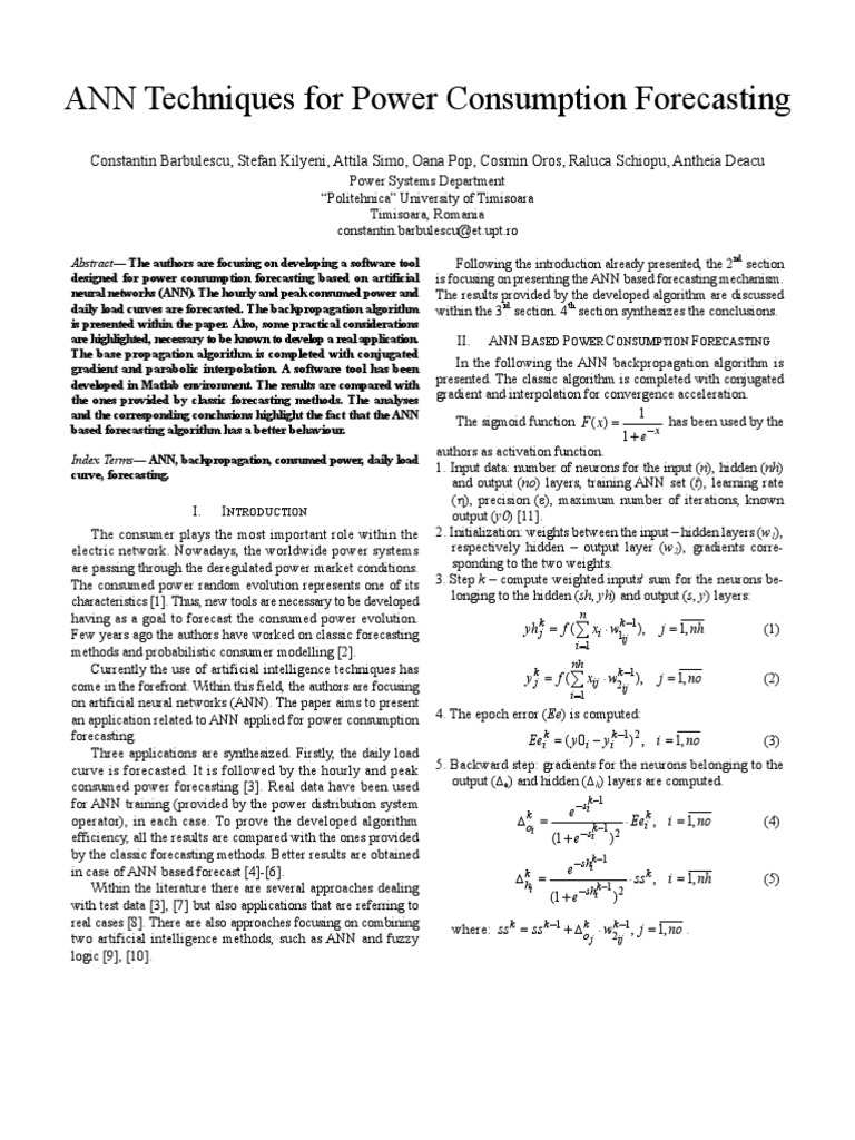 ANN Techniques For Power Consumption Forecasting | PDF | Computational ...