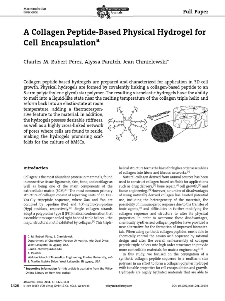 A Collagen Peptide-Based Physical Hydrogel For | PDF | Collagen ...