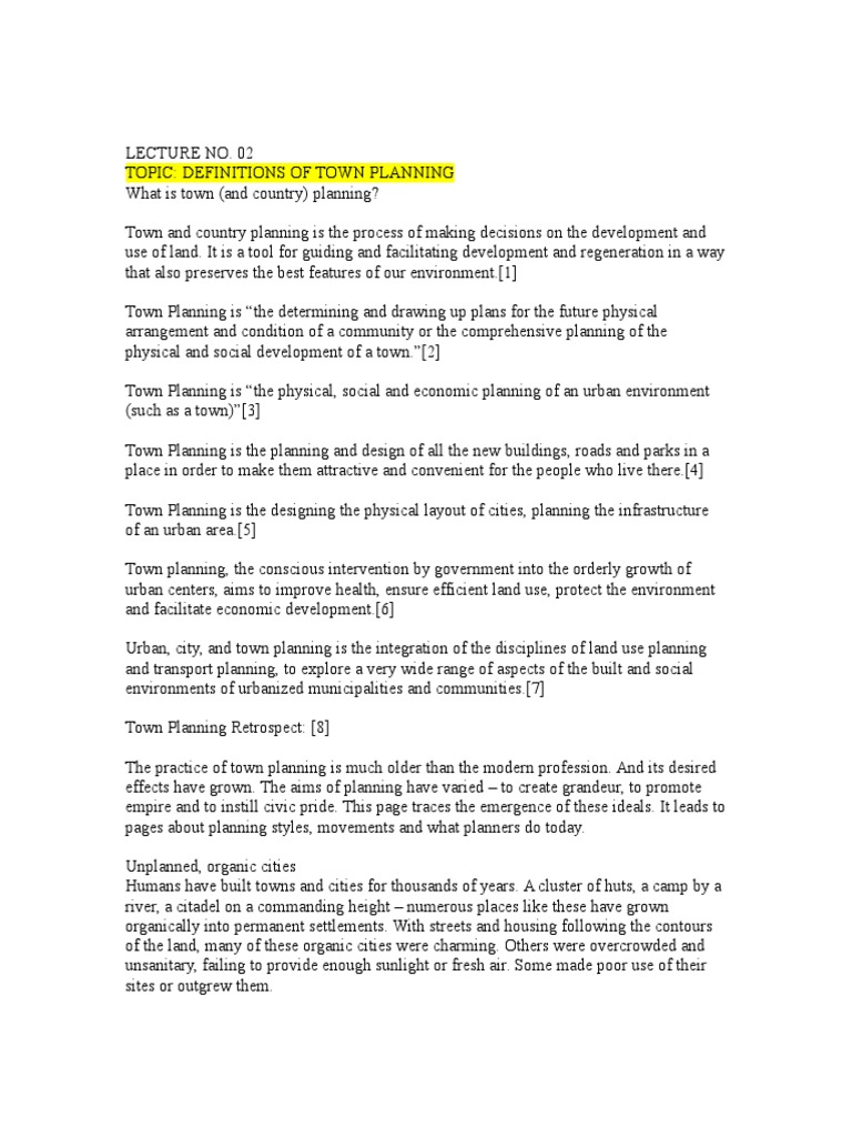 Definitions of Town Planning PDF Urban Planning Urban Area