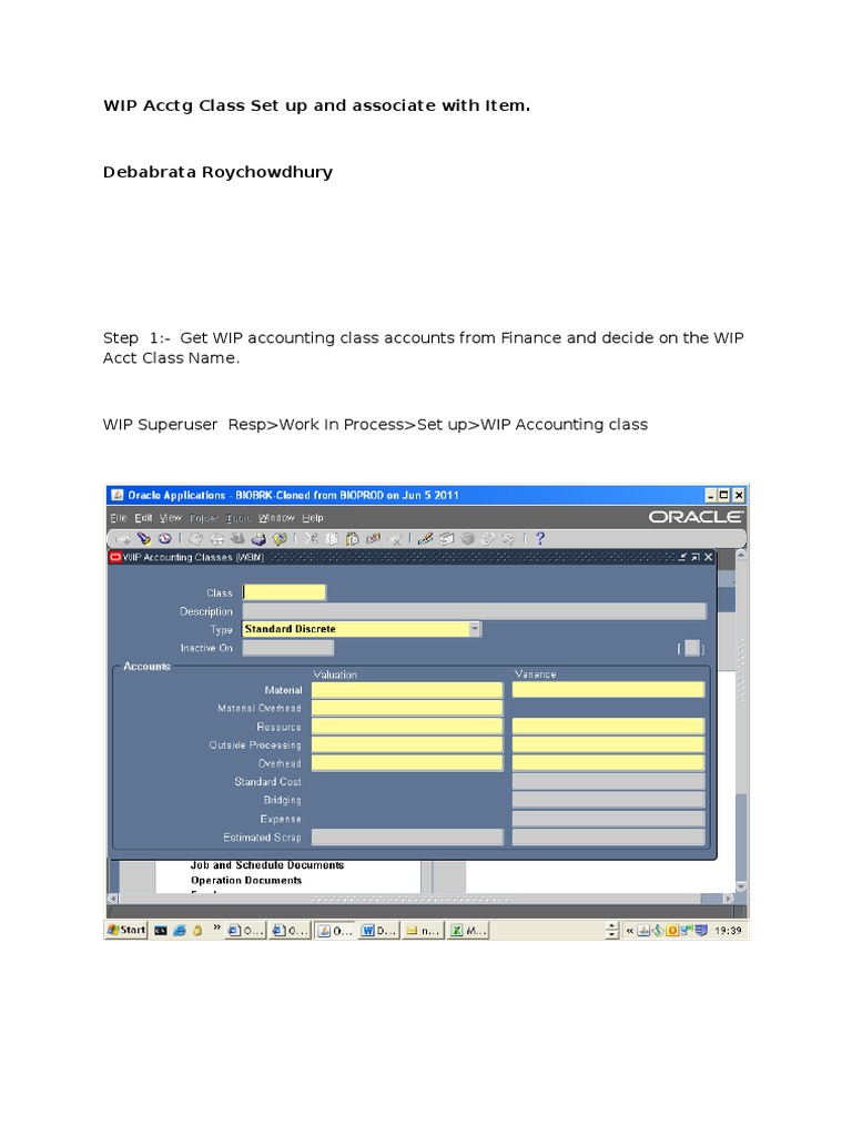 Set Up WIP Accounting Class for Items | PDF