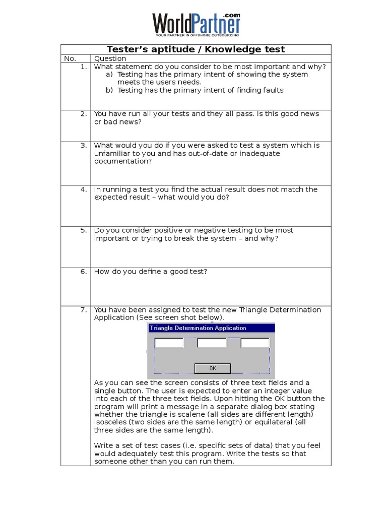 Software Testing Aptitude Test | PDF | Software Bug | Triangle