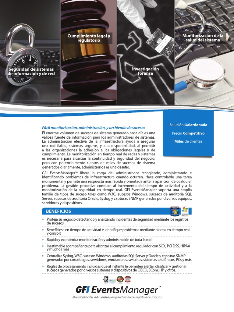 GFI EventsManager Brochure | PDF | Microsoft Windows | Servidor SQL de ...