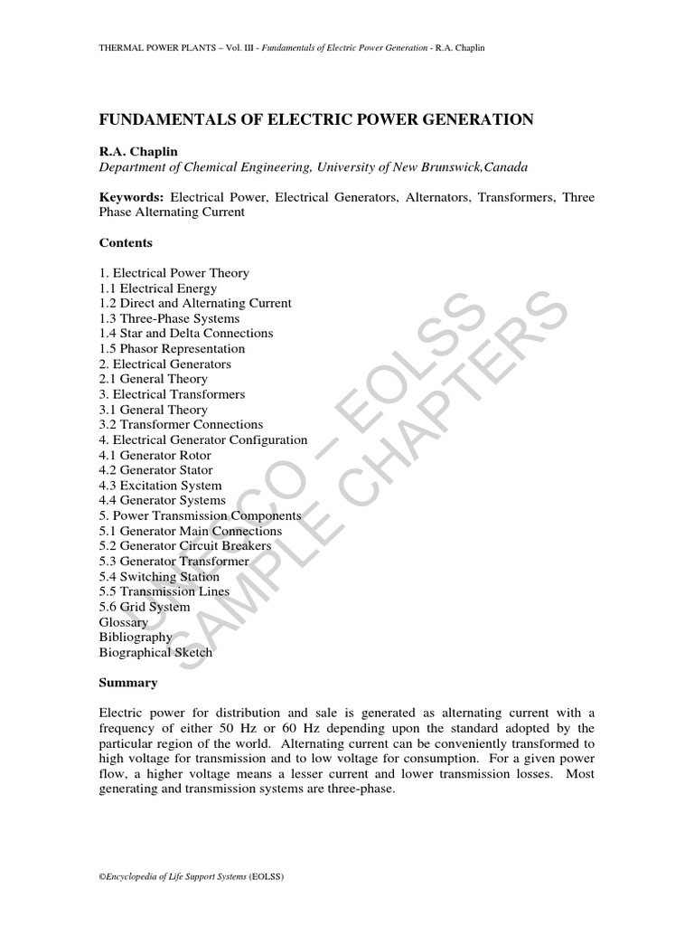 Fundamentals of Electric Power Generation | PDF | Ac Power | Transformer