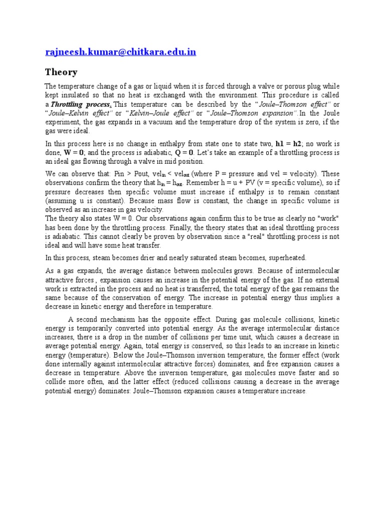 Throttling Calorimeter PDF Gases Physical Chemistry