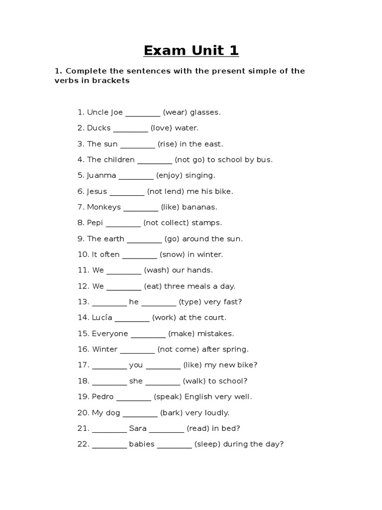 Present Simple Verb Exercises | PDF