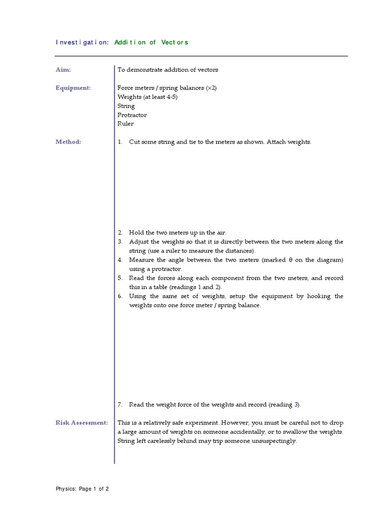 Investigation:: Addition of Vectors | PDF | Science & Mathematics