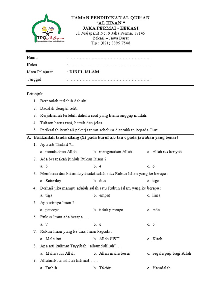 Soal Uas Tpq Alihsan Doc