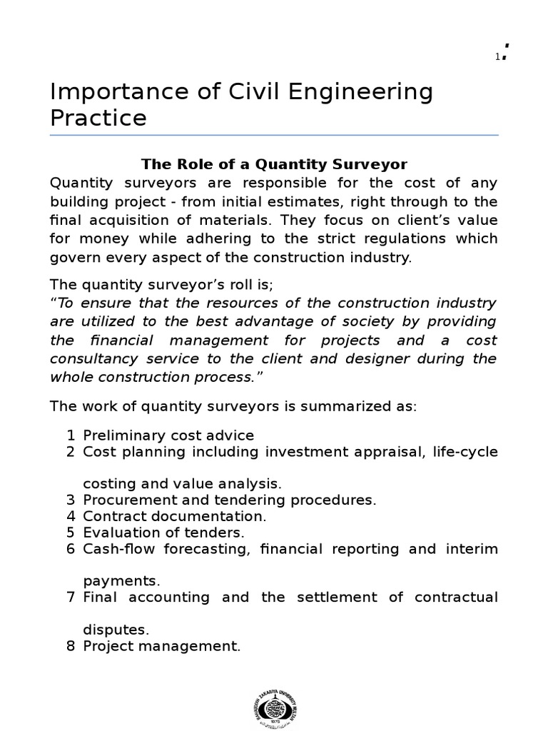 Role of Quantity Surveyors in Civil Engineering | PDF | Procurement ...