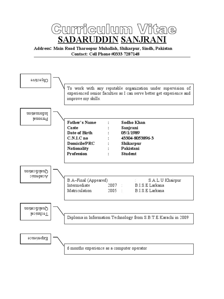 Resume of Sadaruddin Sanjrani | PDF