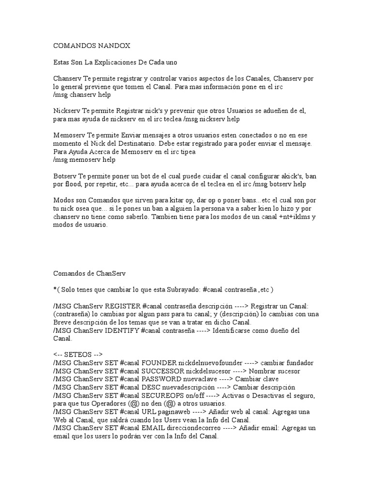 Comandos de ChanServ en IRC | PDF | Correo electrónico | Contraseña