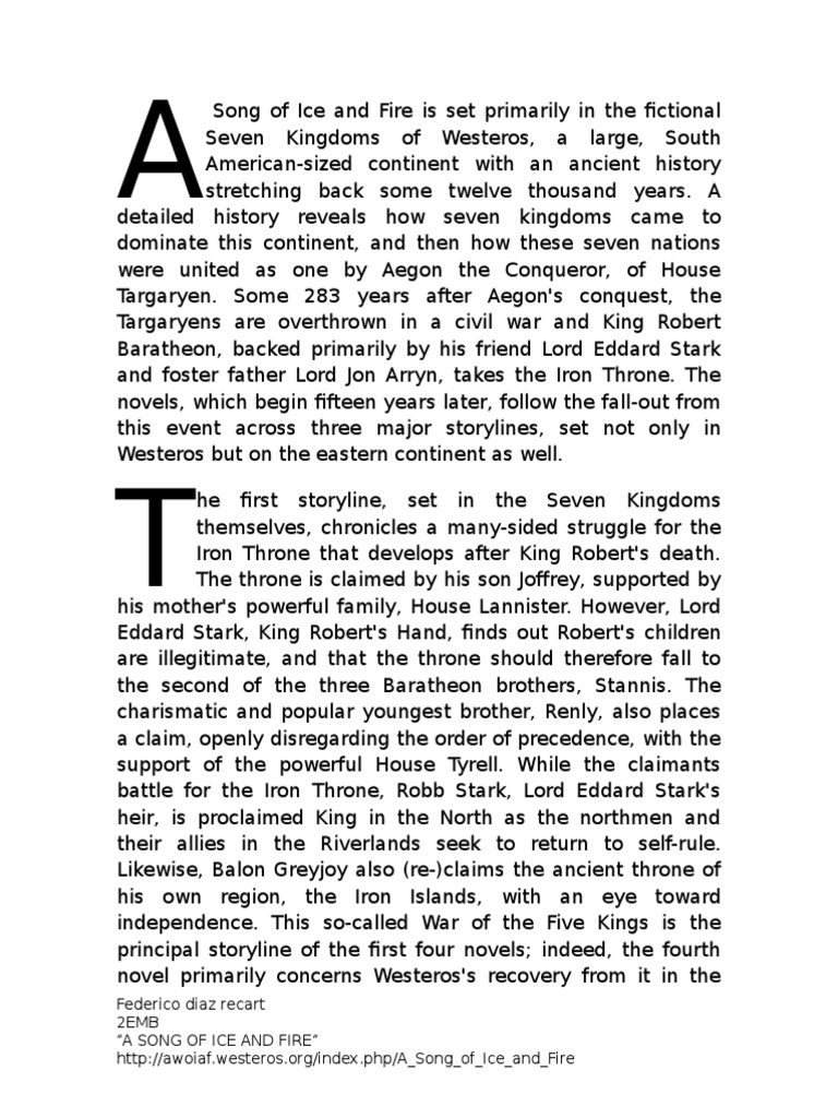 A Song of Ice and Fire PDF World Of A