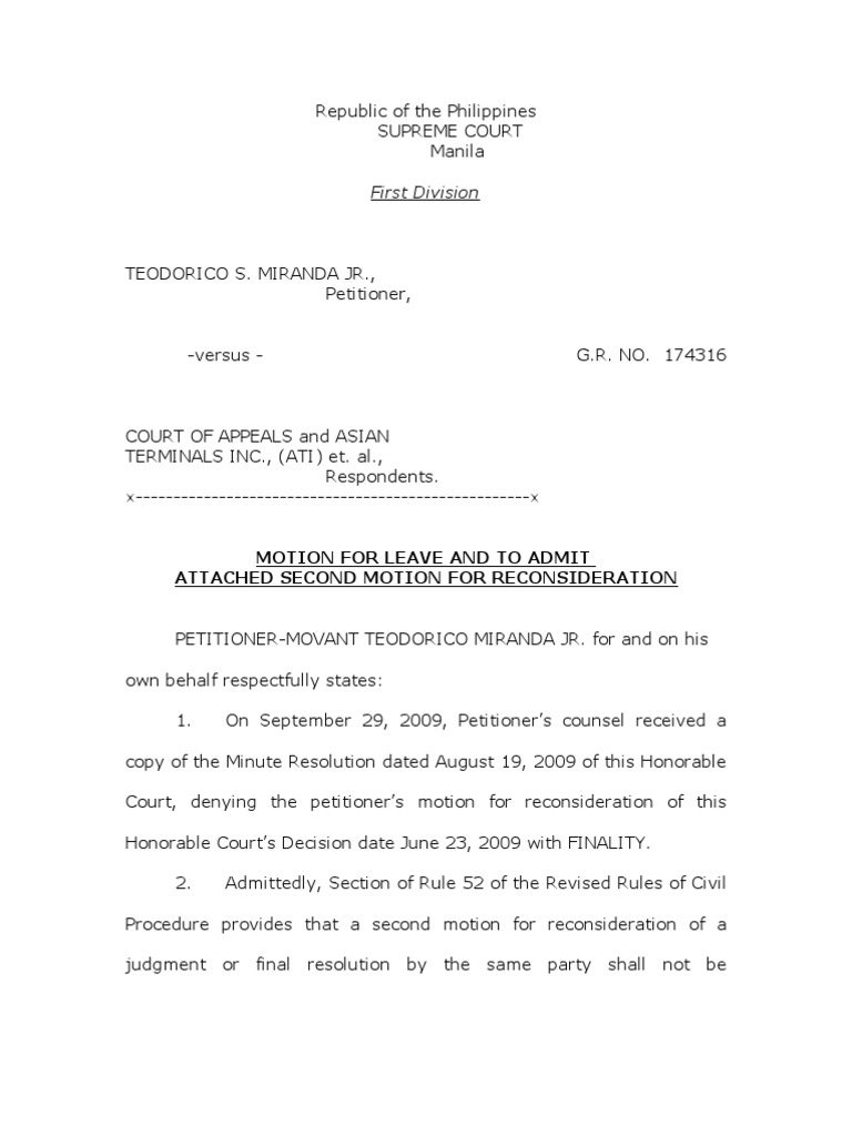 Motion to Admit 2nd Motion 1(2) Supreme Courts Judiciaries