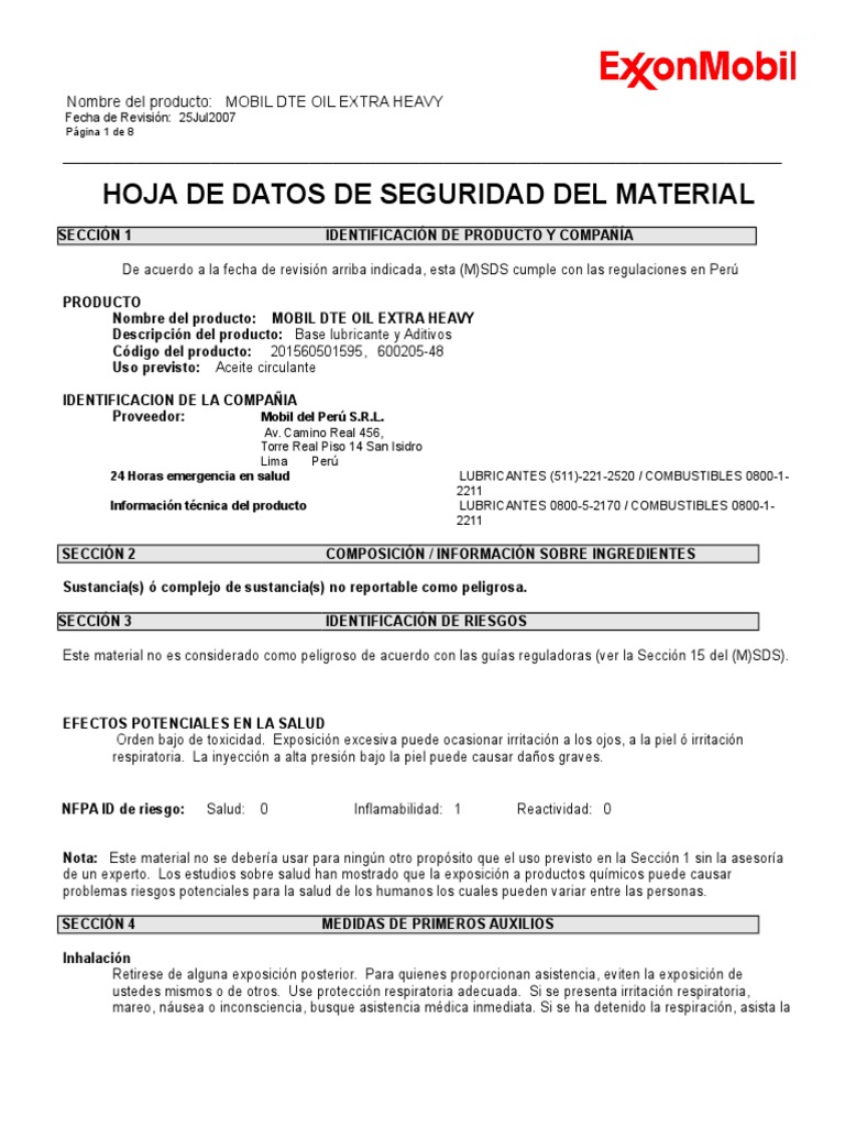 Mobil Dte Oil Extra Heavy Guante Agua