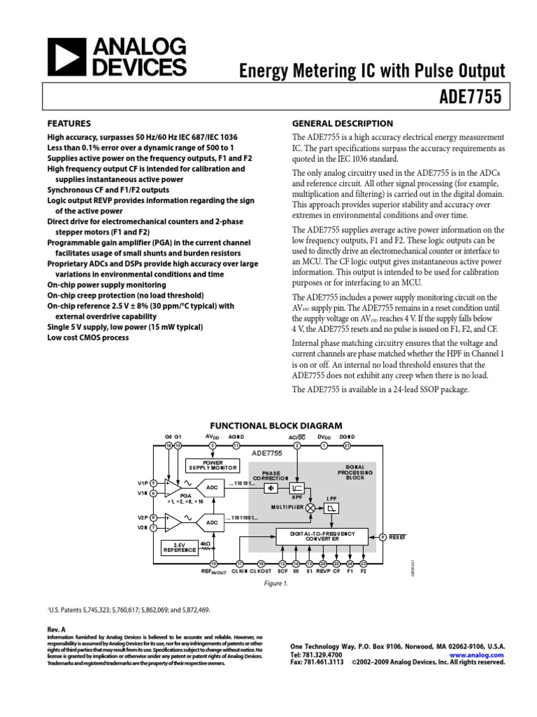 Energy Metering IC With Pulse Output ADE7755 | PDF | Analog To Digital ...
