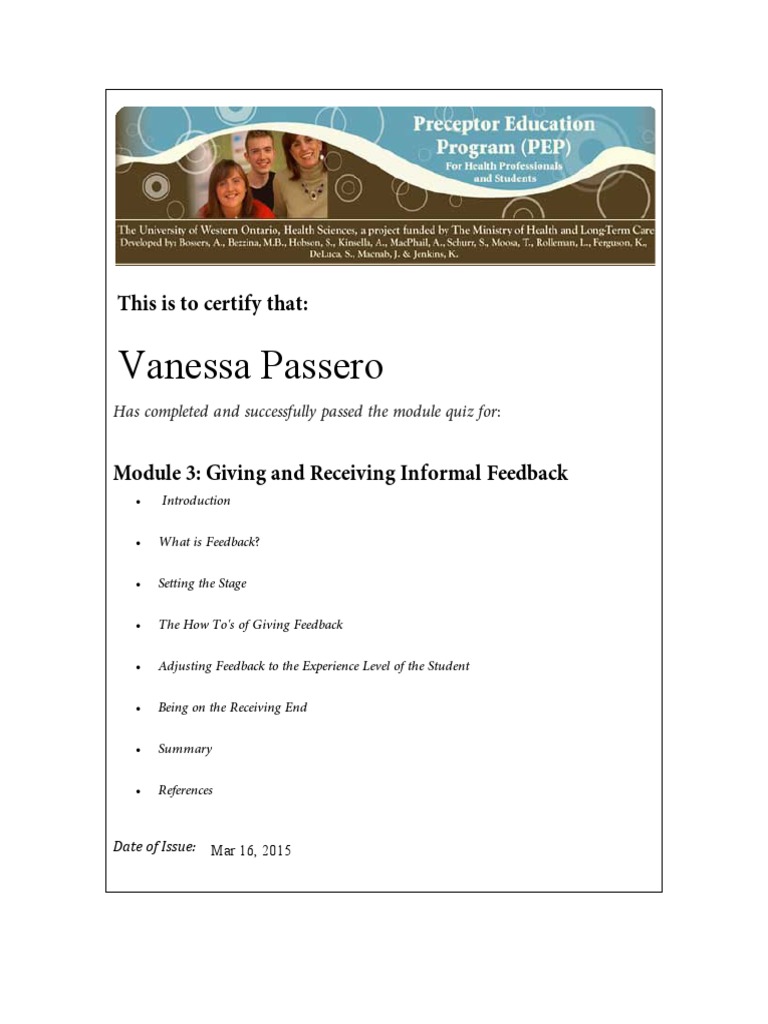 Certificate of Completion for Feedback Module | PDF | Social Science ...