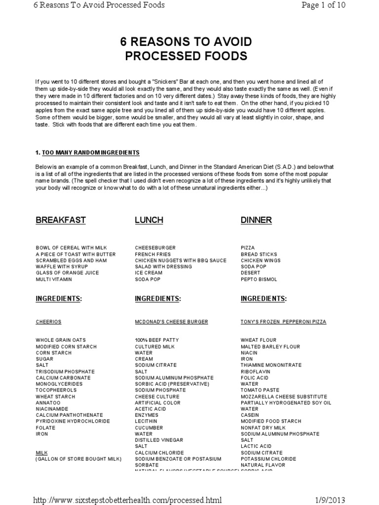 6 Reasons to Avoid Processed Foods | PDF