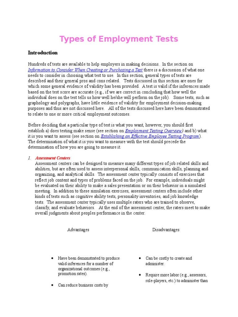 Types of Employment Tests Information To Consider When Creating or